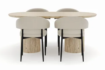Uppveda Ovalt Matbord 180x90 cm med 4 Sawako Stolar - Beige - Möbler - Bord & matgrupper - Matgrupper