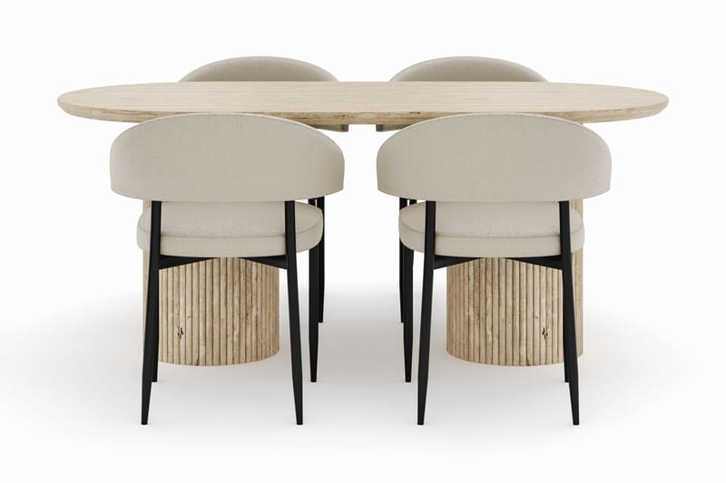Uppveda Ovalt Matbord 180x90 cm med 4 Sawako Stolar - Beige - Möbler - Bord & matgrupper - Matgrupper