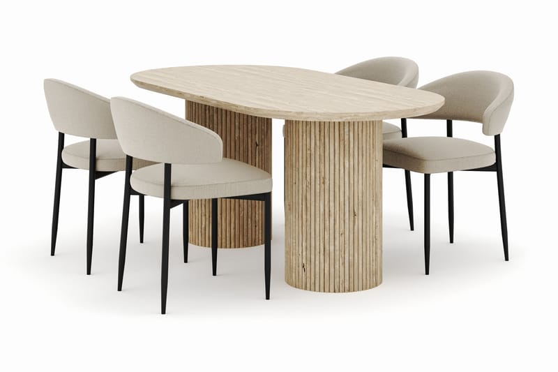 Uppveda Ovalt Matbord 180x90 cm med 4 Sawako Stolar - Beige - Möbler - Bord & matgrupper - Matgrupper
