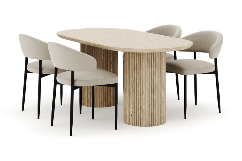Uppveda Ovalt Matbord 180x90 cm med 4 Sawako Stolar - Beige - Möbler - Bord & matgrupper - Matgrupper