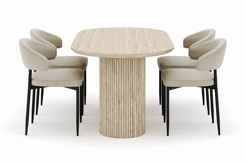 Uppveda Ovalt Matbord 180x90 cm med 4 Sawako Stolar - Beige - Möbler - Bord & matgrupper - Matgrupper