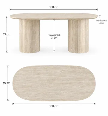 Uppveda Ovalt Matbord 180x90 cm Travertin Utseende - Beige - Möbler - Bord & matgrupper - Matbord & köksbord