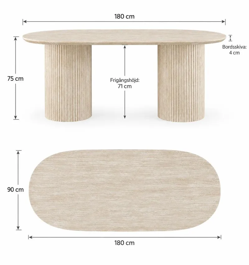Uppveda Ovalt Matbord 180x90 cm Travertin Utseende - Beige - Möbler - Bord & matgrupper - Matbord & köksbord