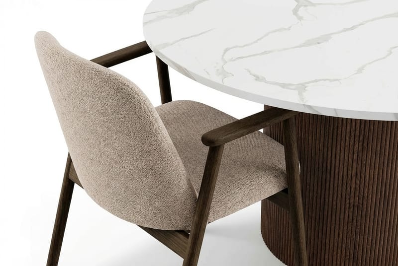 Uppveda Runt Matbord 120 cm med 4 Reciclar Matstolar - Vit/Brun/Greige - Möbler - Bord & matgrupper - Matgrupper