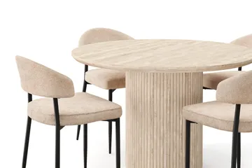 Uppveda Runt Matbord 120cm Travetin utseende med 4 st Jairam Matstolar - Beige - Möbler - Bord & matgrupper - Matgrupper
