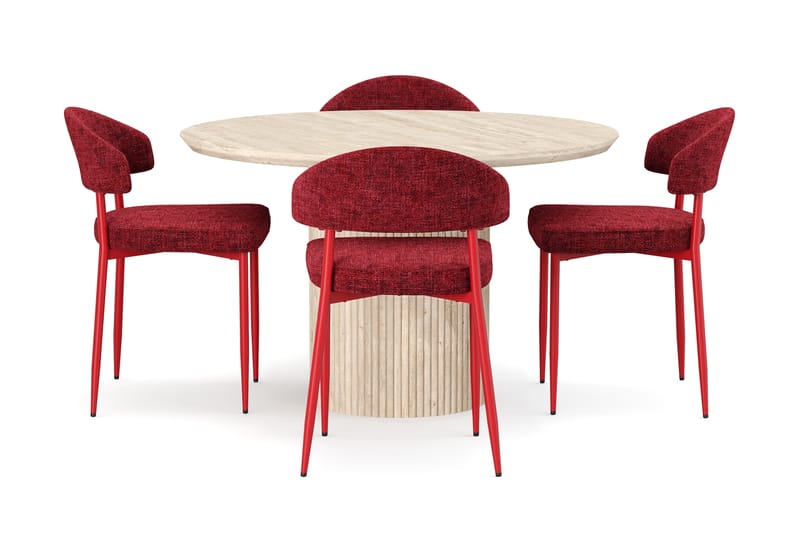 Uppveda Runt Matbord 120cm Travetin utseende med 4 st Jairam Matstolar - Beige - Möbler - Bord & matgrupper - Matgrupper