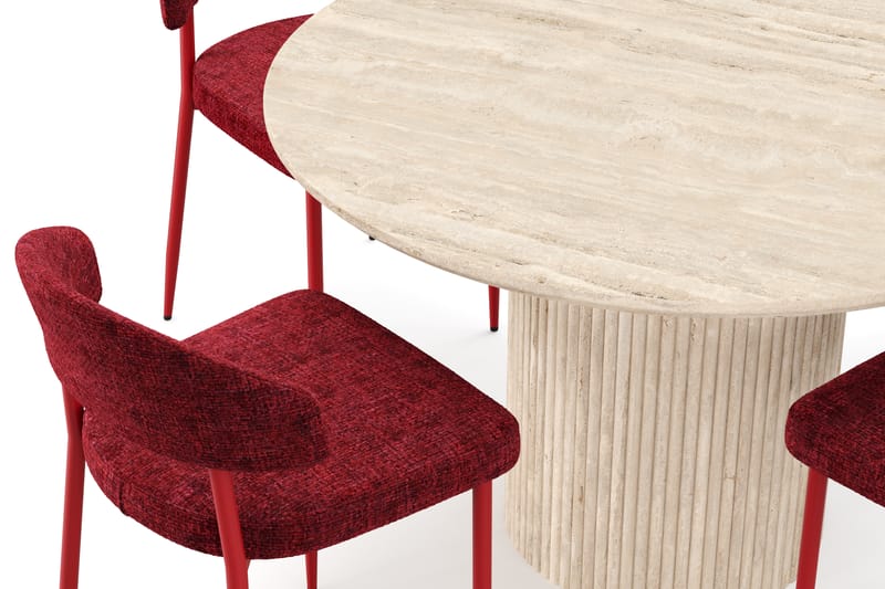 Uppveda Runt Matbord 120cm Travetin utseende med 4 st Jairam Matstolar - Beige - Möbler - Bord & matgrupper - Matgrupper