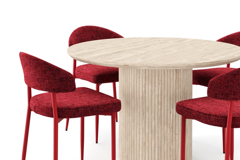 Uppveda Runt Matbord 120cm Travetin utseende med 4 st Jairam Matstolar - Beige - Möbler - Bord & matgrupper - Matgrupper