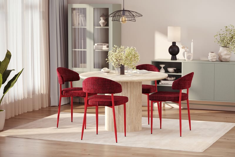 Uppveda Runt Matbord 120cm Travetin utseende med 4 st Jairam Matstolar - Beige - Möbler - Bord & matgrupper - Matgrupper