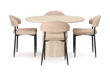 Uppveda Runt Matbord 120cm Travetin utseende med 4 st Jairam Matstolar - Beige - Möbler - Bord & matgrupper - Matgrupper