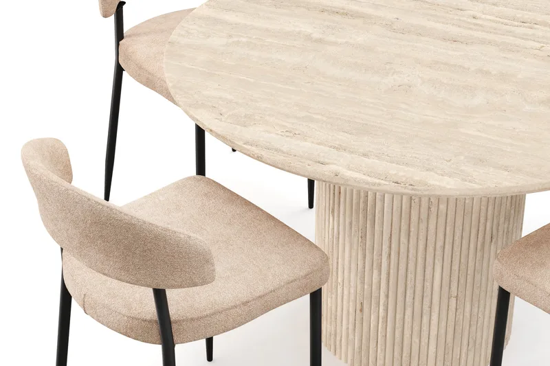 Uppveda Runt Matbord 120cm Travetin utseende med 4 st Jairam Matstolar - Beige - Möbler - Bord & matgrupper - Matgrupper
