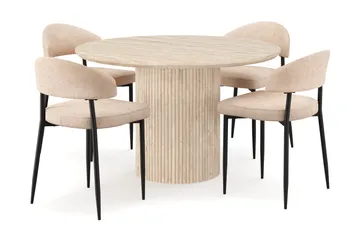Uppveda Runt Matbord 120cm Travetin utseende med 4 st Jairam Matstolar - Beige - Möbler - Bord & matgrupper - Matgrupper