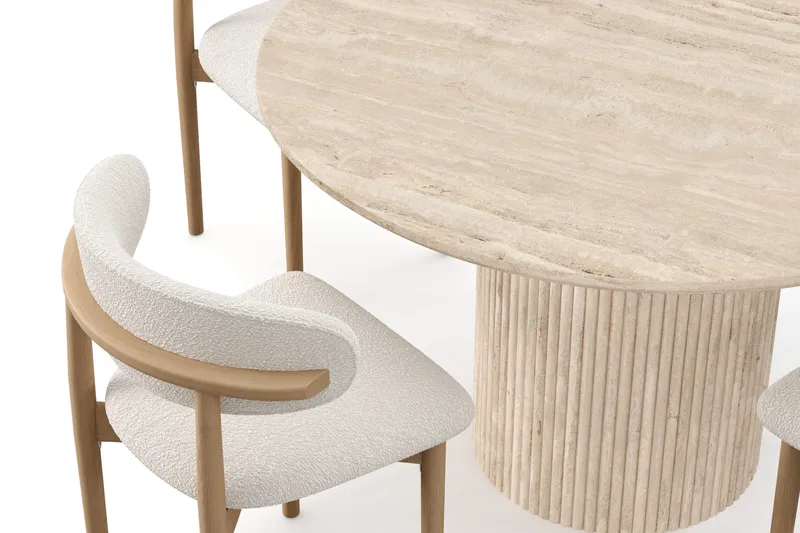 Uppveda Runt Matbord 120cm Travetin utseende med 4 st Jaiveer Matstolar - Beige - Möbler - Bord & matgrupper - Matgrupper