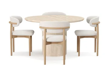 Uppveda Runt Matbord 120cm Travetin utseende med 4 st Jaiveer Matstolar - Beige - Möbler - Bord & matgrupper - Matgrupper