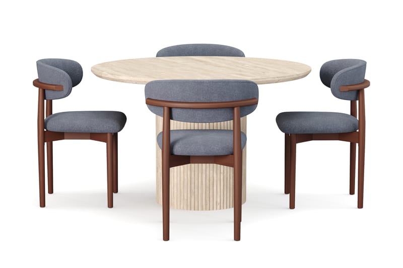 Uppveda Runt Matbord 120cm Travetin utseende med 4 st Jaiveer Matstolar - Beige - Möbler - Bord & matgrupper - Matgrupper