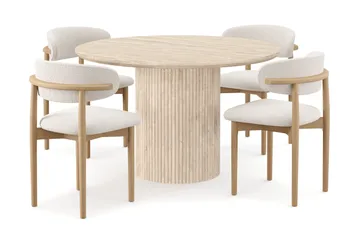 Uppveda Runt Matbord 120cm Travetin utseende med 4 st Jaiveer Matstolar - Beige - Möbler - Bord & matgrupper - Matgrupper