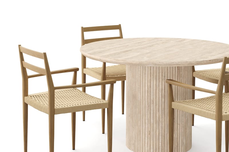 Uppveda Runt Matbord 120cm Travetin utseende med 4 st Jamna Karmstolar - Beige - Möbler - Bord & matgrupper - Matgrupper
