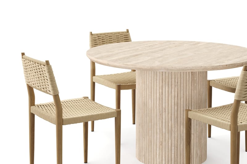 Uppveda Runt Matbord 120cm Travetin utseende med 4 st Jamna Matstolar - Beige - Möbler - Bord & matgrupper - Matgrupper