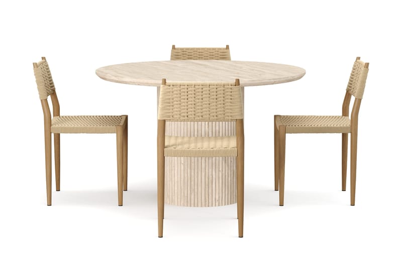 Uppveda Runt Matbord 120cm Travetin utseende med 4 st Jamna Matstolar - Beige - Möbler - Bord & matgrupper - Matgrupper