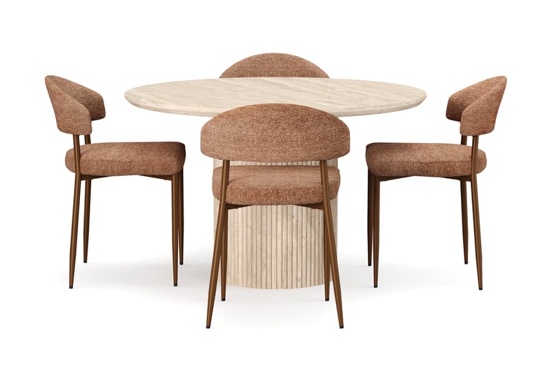 Uppveda Runt Matbord 130cm Travetin utseende med 4 st Jairam Matstolar - Beige - Möbler - Bord & matgrupper - Matgrupper