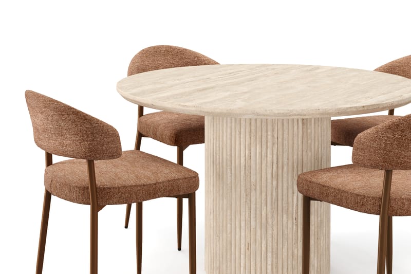 Uppveda Runt Matbord 130cm Travetin utseende med 4 st Jairam Matstolar - Beige - Möbler - Bord & matgrupper - Matgrupper