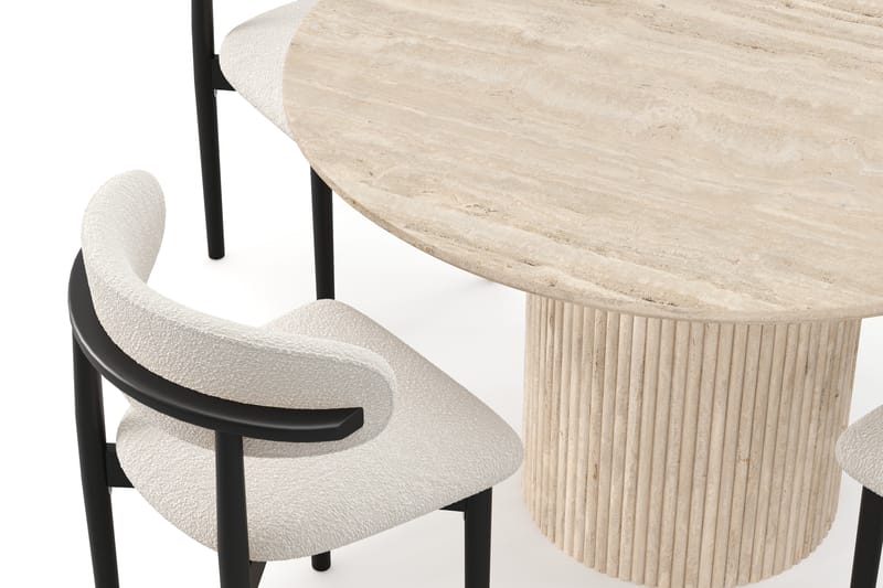 Uppveda Runt Matbord 130cm Travetin utseende med 4 st Jaiveer Matstolar - Beige - Möbler - Bord & matgrupper - Matgrupper