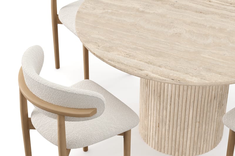Uppveda Runt Matbord 130cm Travetin utseende med 4 st Jaiveer Matstolar - Beige - Möbler - Bord & matgrupper - Matgrupper