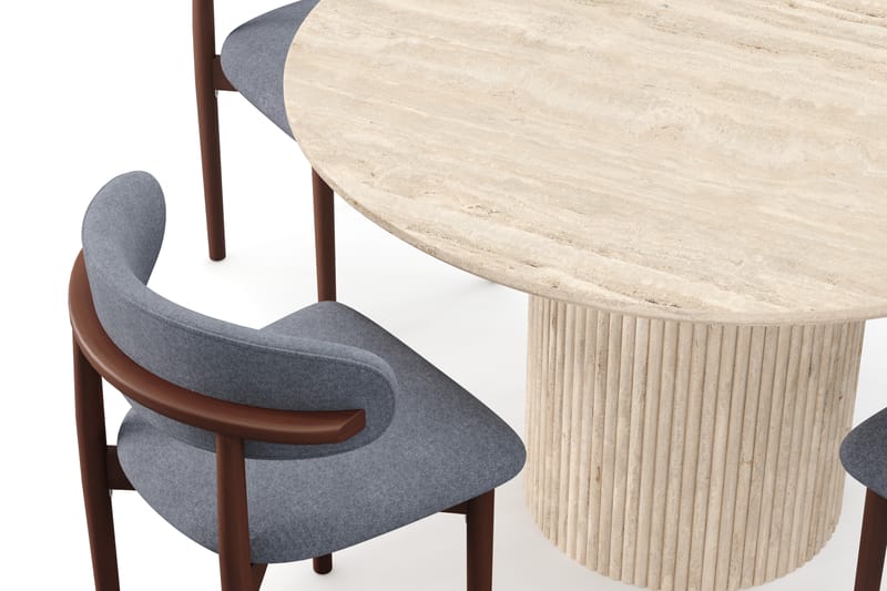 Uppveda Runt Matbord 130cm Travetin utseende med 4 st Jaiveer Matstolar - Beige - Möbler - Bord & matgrupper - Matgrupper