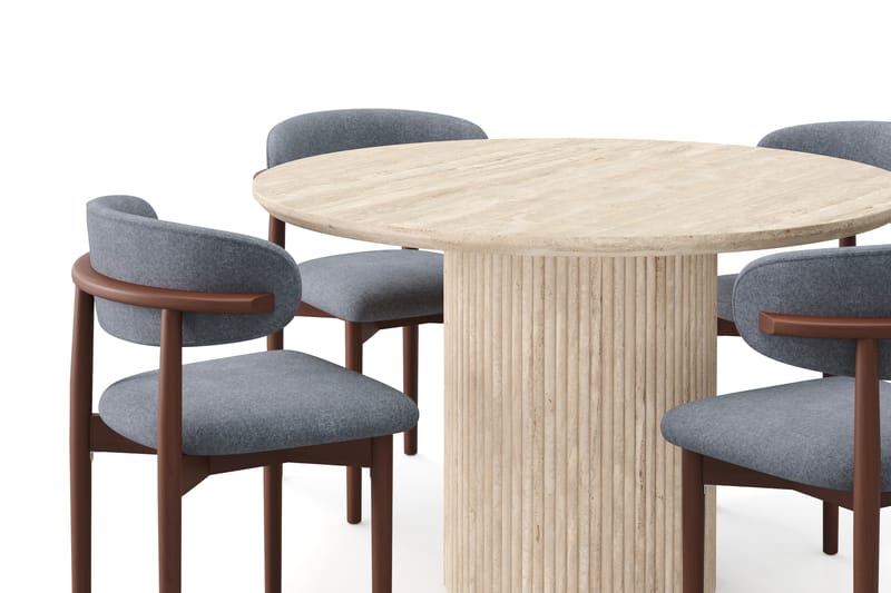 Uppveda Runt Matbord 130cm Travetin utseende med 4 st Jaiveer Matstolar - Beige - Möbler - Bord & matgrupper - Matgrupper