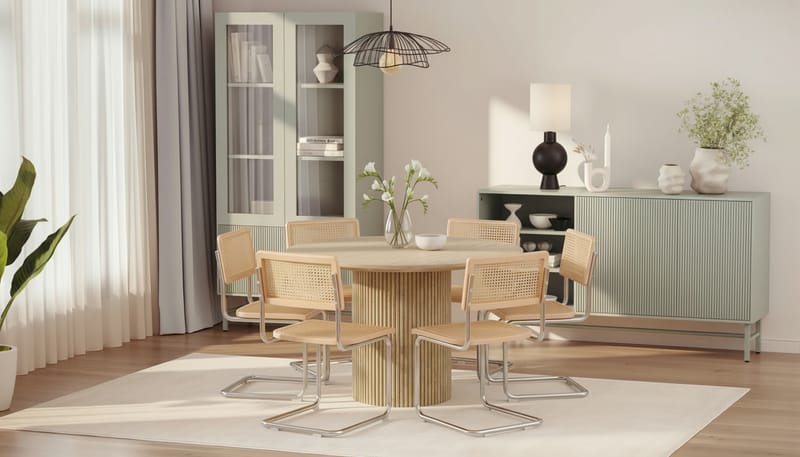 Uppveda Runt Matbord 130cm Travetin utseende med 6 st Build Matstolar - Beige - Möbler - Bord & matgrupper - Matgrupper