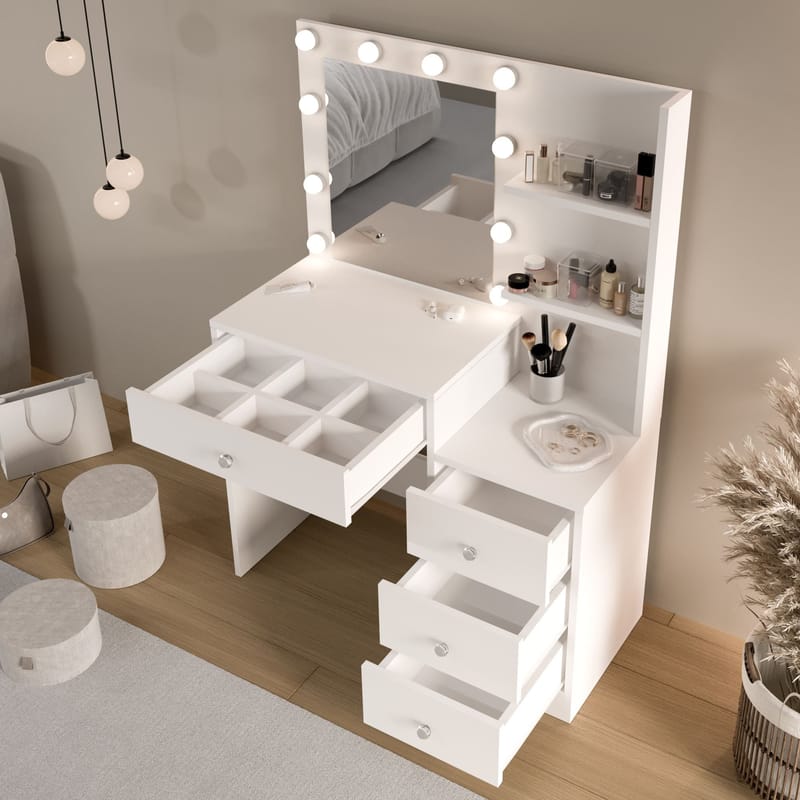 Uvero Sminkbord 69,4x135x40 cm - Vit - Möbler - Bord & matgrupper - Sminkbord & toalettbord