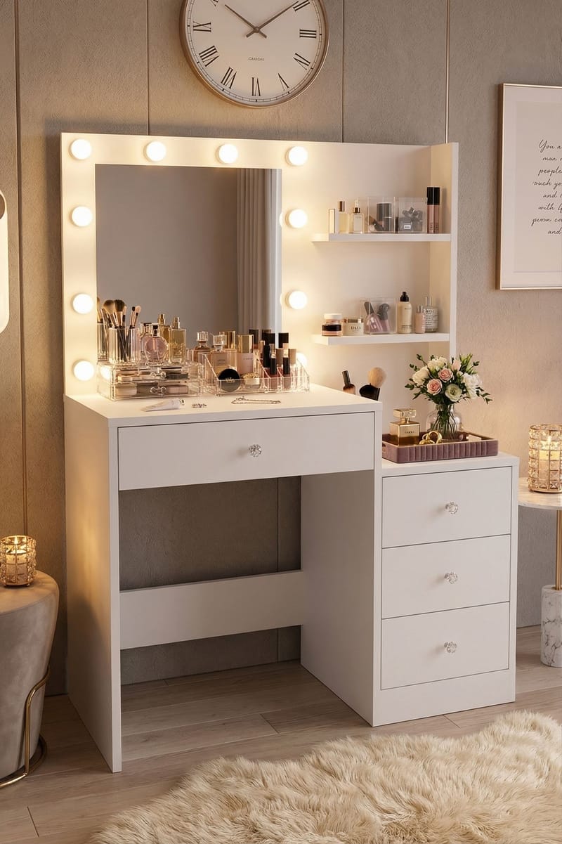 Uvero Sminkbord 69,4x135x40 cm - Vit - Möbler - Bord & matgrupper - Sminkbord & toalettbord