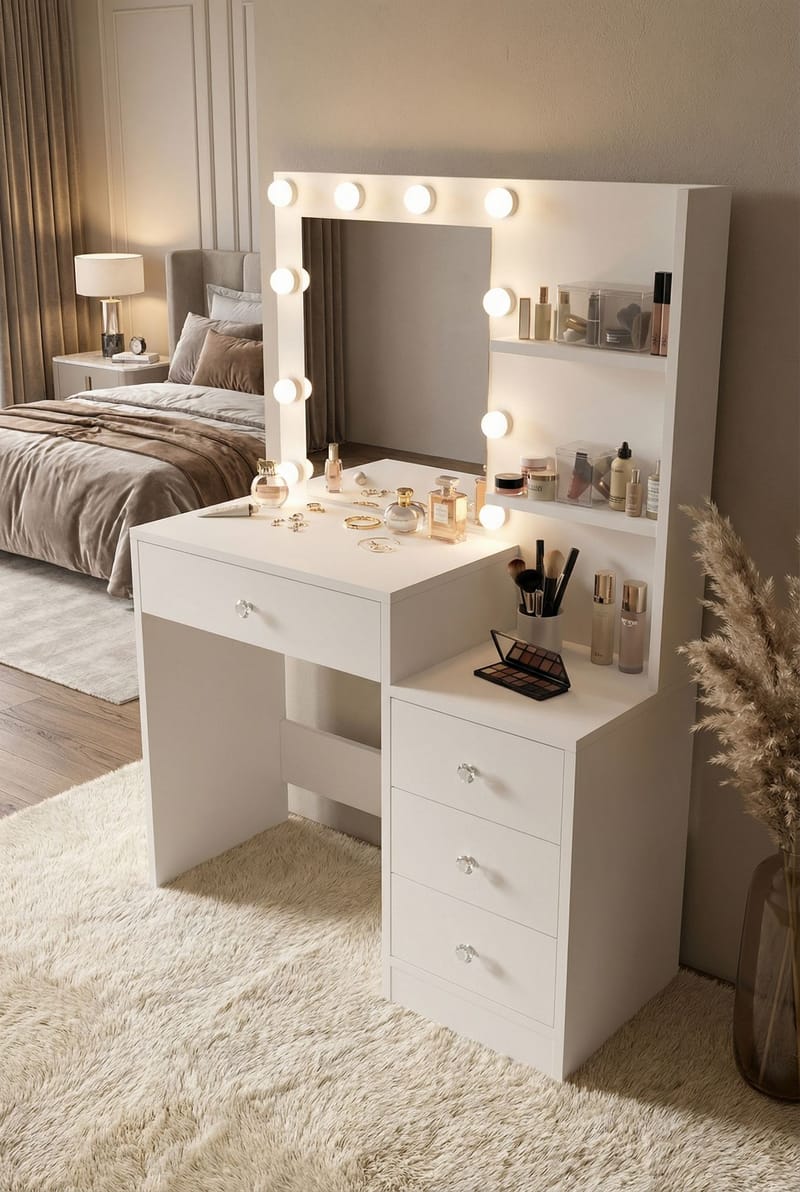 Uvero Sminkbord 69,4x135x40 cm - Vit - Möbler - Bord & matgrupper - Sminkbord & toalettbord