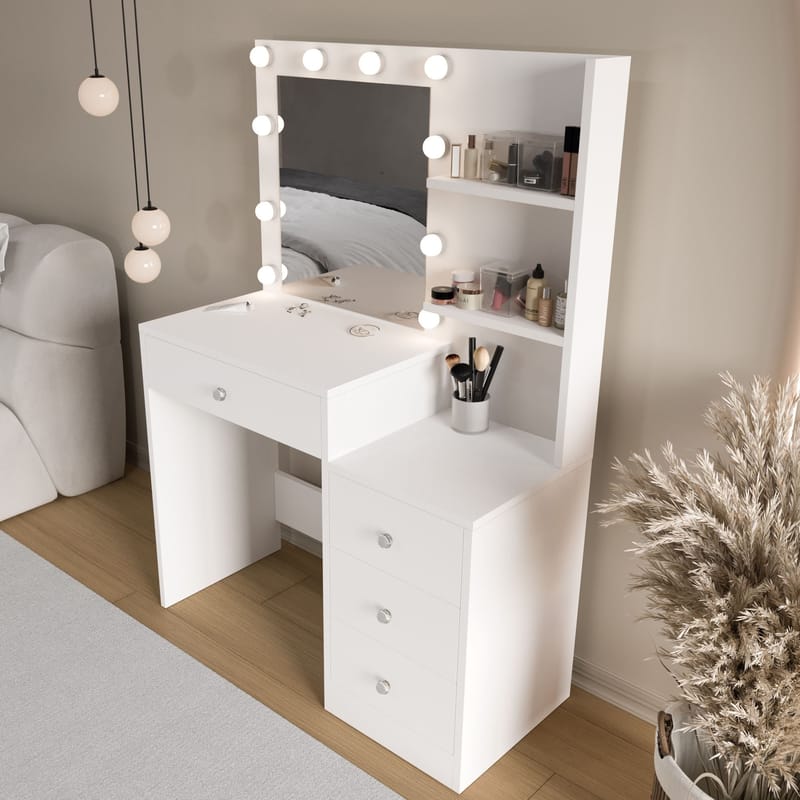 Uvero Sminkbord 69,4x135x40 cm - Vit - Möbler - Bord & matgrupper - Sminkbord & toalettbord