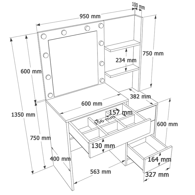 Uvero Sminkbord 69,4x135x40 cm - Vit - Möbler - Bord & matgrupper - Sminkbord & toalettbord