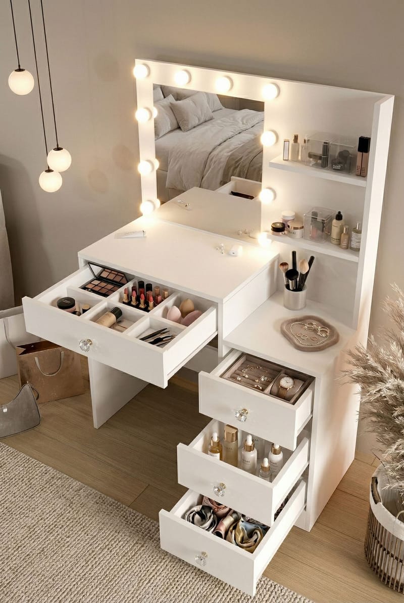 Uvero Sminkbord 69,4x135x40 cm - Vit - Möbler - Bord & matgrupper - Sminkbord & toalettbord