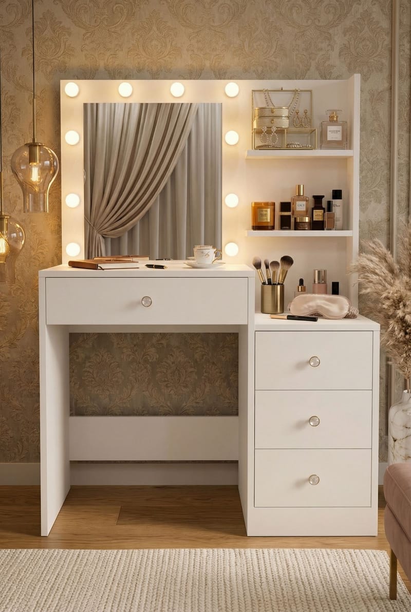 Uvero Sminkbord 69,4x135x40 cm - Vit - Möbler - Bord & matgrupper - Sminkbord & toalettbord