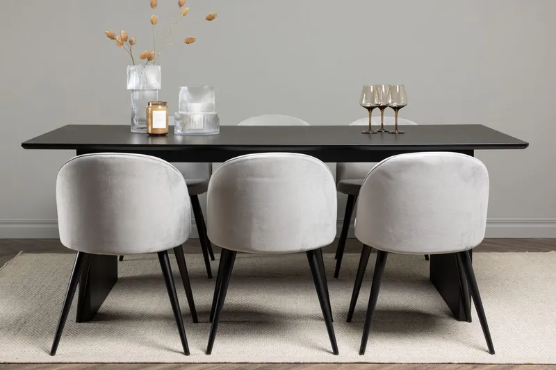 Vail Matbord 200 cm med 6 Velvet Köksstol Sammet
