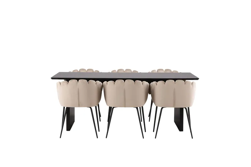 Vail Matgrupp 200 cm Rektangulär med 6 Limhamn stolar, Beige