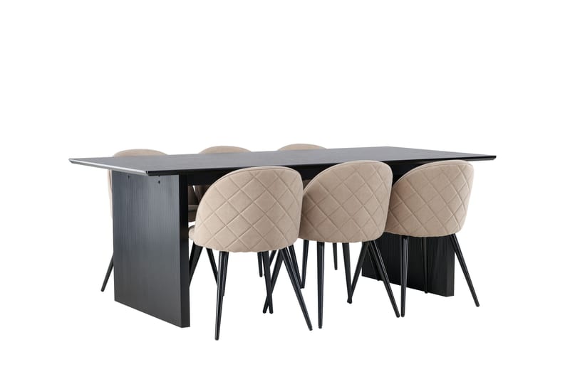 Vail Matgrupp 200 cm Rektangulär med 6 Velvet stolar - Beige - Möbler - Bord & matgrupper - Matgrupper