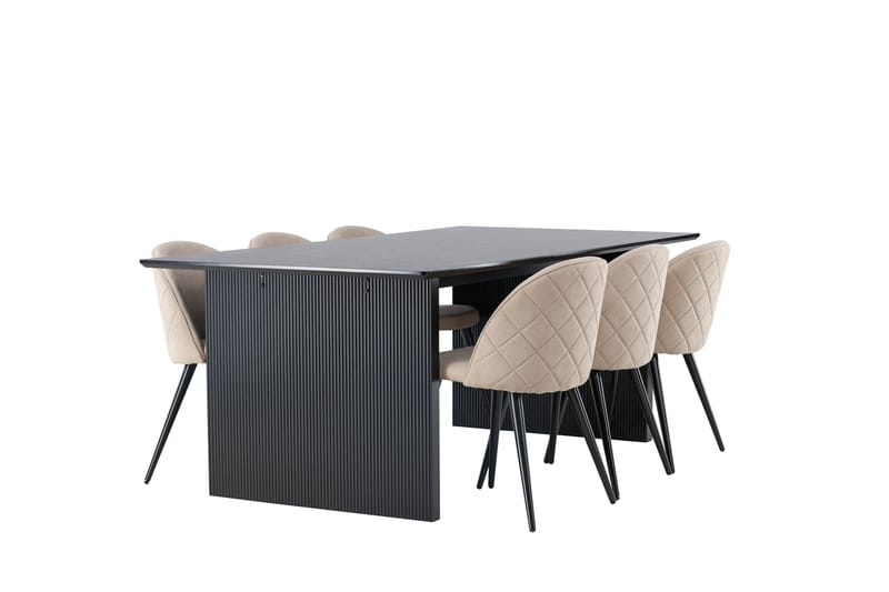 Vail Matgrupp 200 cm Rektangulär med 6 Velvet stolar - Beige - Möbler - Bord & matgrupper - Matgrupper