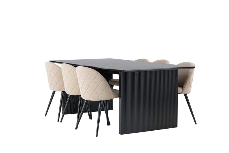 Vail Matgrupp 200 cm Rektangulär med 6 Velvet stolar - Beige - Möbler - Bord & matgrupper - Matgrupper