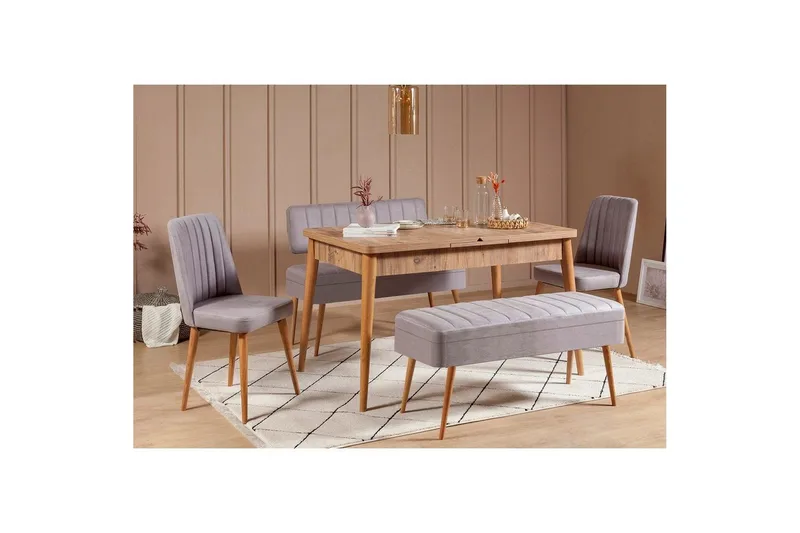 Valsot Matgrupp 129 cm Rektangulär - Natur/Grå - Möbler - Bord & matgrupper - Matgrupper