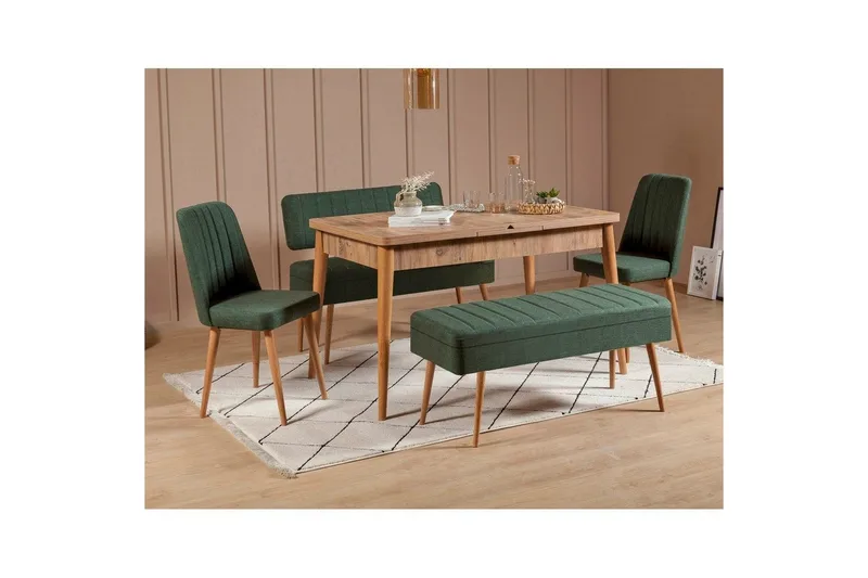 Valsot Matgrupp 129 cm Rektangulär - Natur/Grön - Möbler - Bord & matgrupper - Matgrupper