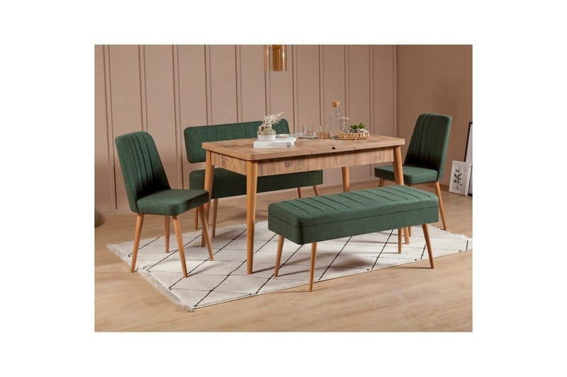 Valsot Matgrupp 129 cm Rektangulär - Natur/Grön - Möbler - Bord & matgrupper - Matgrupper