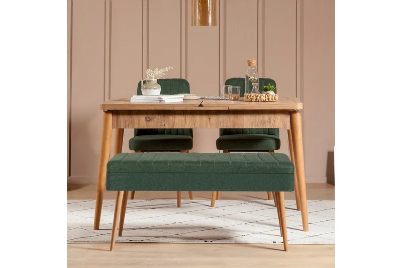 Valsot Matgrupp 129 cm Rektangulär - Natur/Grön - Möbler - Bord & matgrupper - Matgrupper