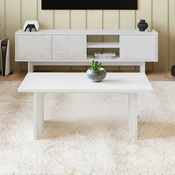 Valto Rektangulärt Marmorerat Soffbord 90 cm i Trä - Vit - Möbler - Bord & matgrupper - Soffbord