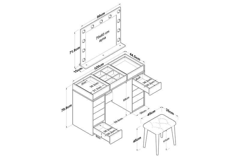 Varlin Sminkbord 120 cm - Vit - Möbler - Bord & matgrupper - Sminkbord & toalettbord