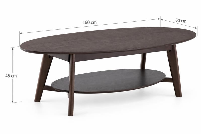 Velo Ovalt Soffbord med Hylla 160x60 cm med Trä- och Rökt Ek-utseende - Rökt ek - Möbler - Bord & matgrupper - Soffbord
