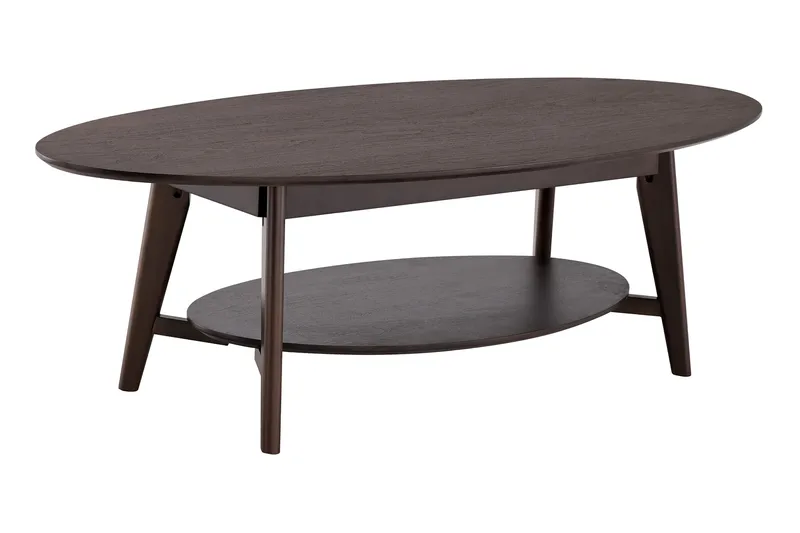 Velo Ovalt Soffbord med Hylla 160x60 cm med Trä- och Rökt Ek-utseende, Rökt ek